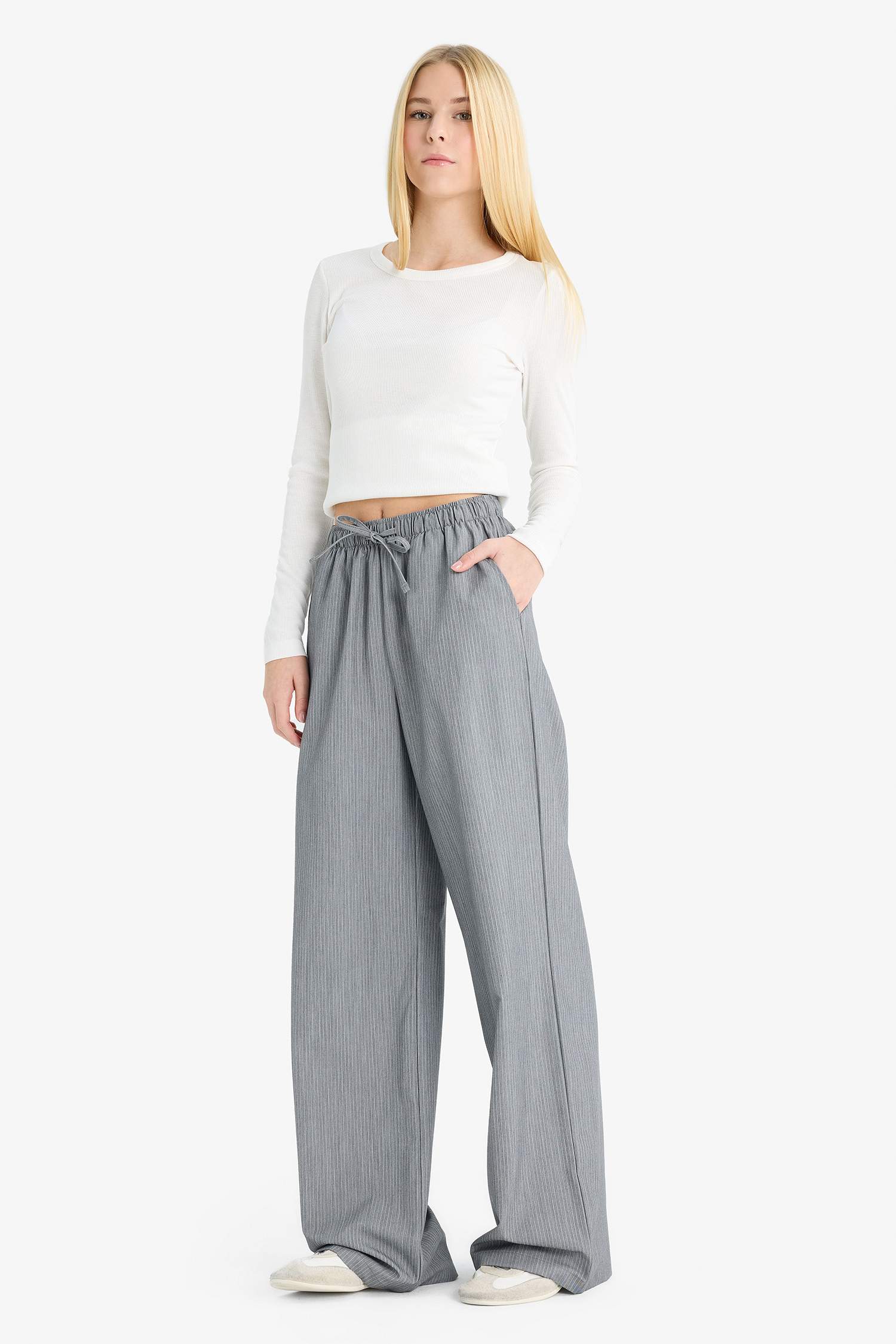 Wide Leg Striped Trousers