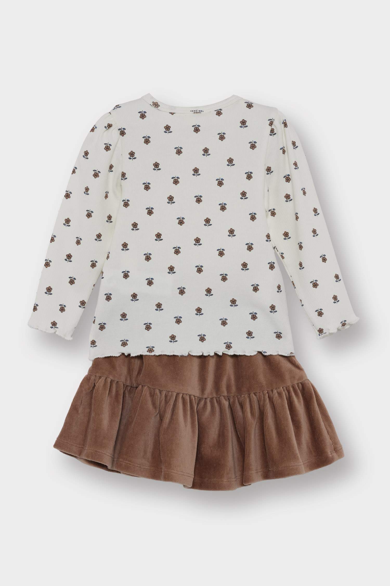 Baby Girl 3-Piece Set Floral Patterned Ribbed Camisole Long Sleeve T-Shirt Velvet Skirt Tights