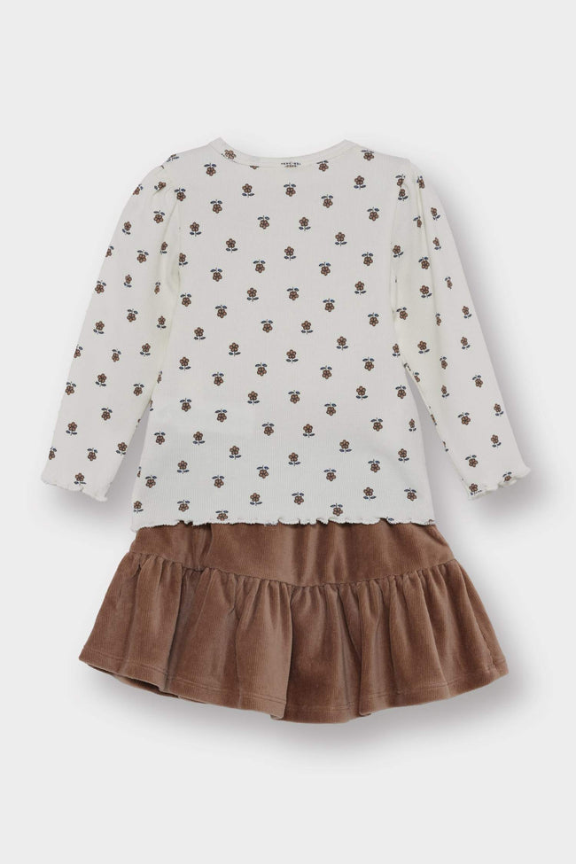 Baby Girl 3-Piece Set Floral Patterned Ribbed Camisole Long Sleeve T-Shirt Velvet Skirt Tights Main Image