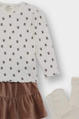 Baby Girl 3-Piece Set Floral Patterned Ribbed Camisole Long Sleeve T-Shirt Velvet Skirt Tights