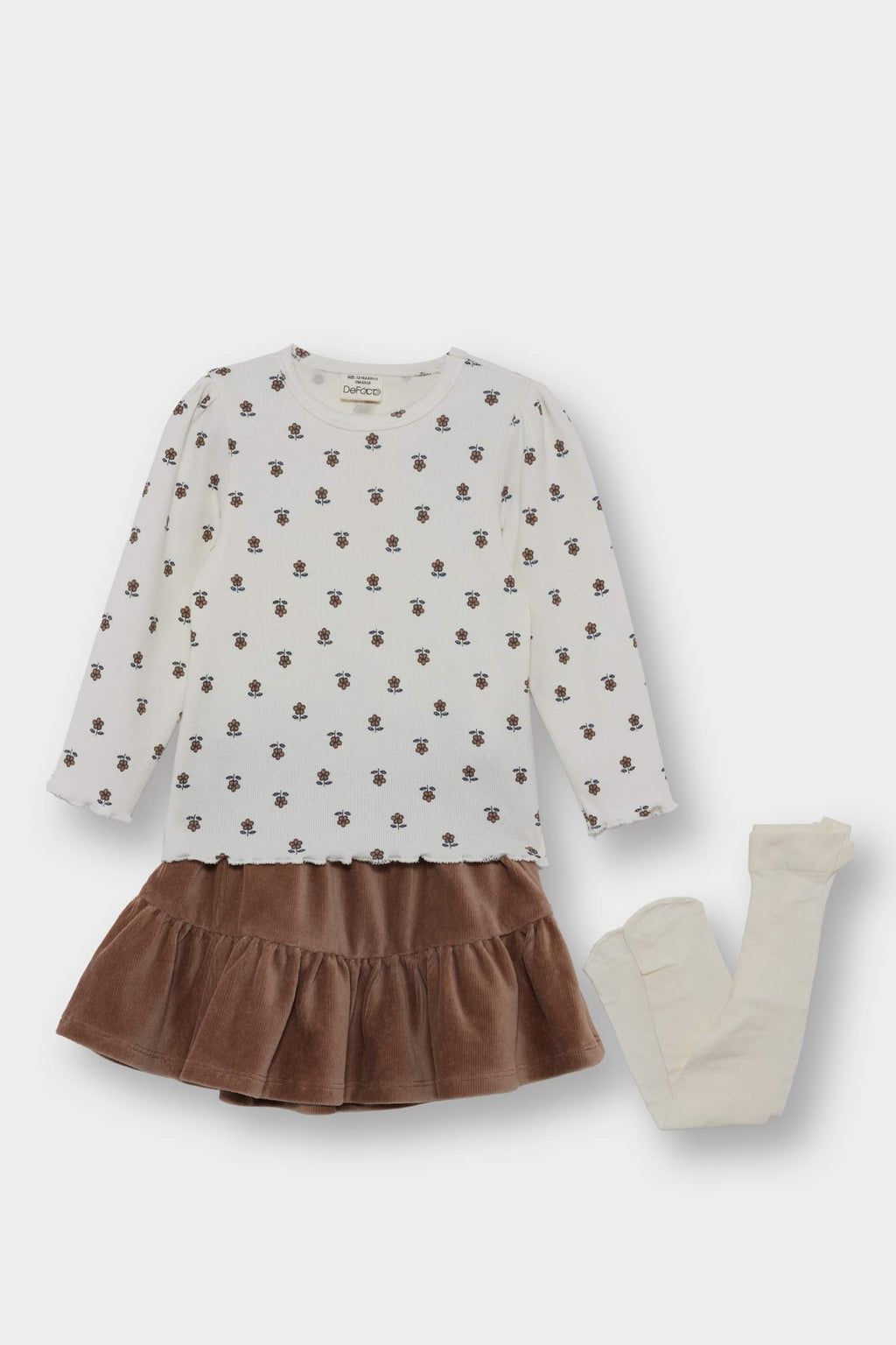 Baby Girl 3-Piece Set Floral Patterned Ribbed Camisole Long Sleeve T-Shirt Velvet Skirt Tights