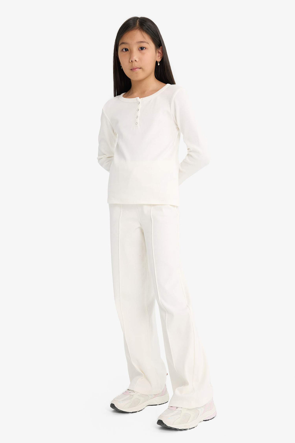 Girls Two-Piece Set: Ribbed Camisole, Long-Sleeved T-Shirt, and Sweatpants