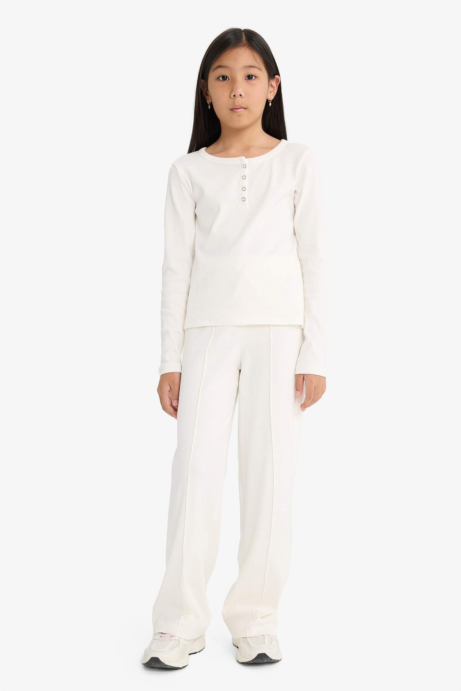 Girls Two-Piece Set: Ribbed Camisole, Long-Sleeved T-Shirt, and Sweatpants