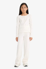 Girls Two-Piece Set: Ribbed Camisole, Long-Sleeved T-Shirt, and Sweatpants