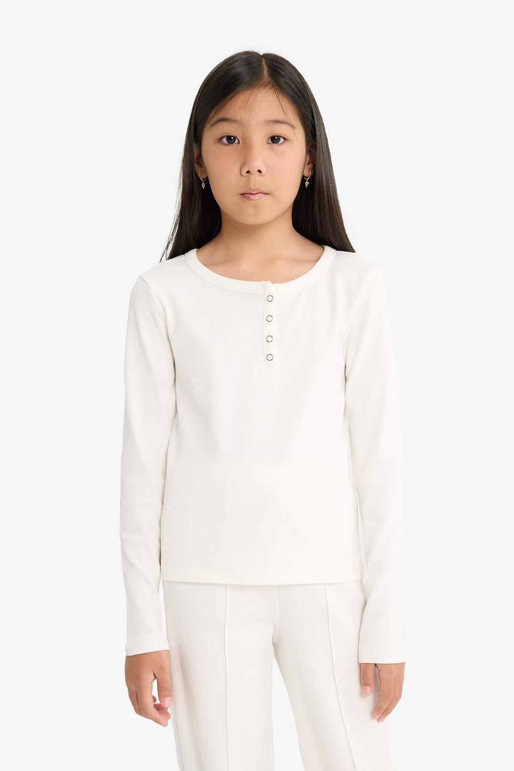 Girls Two-Piece Set: Ribbed Camisole, Long-Sleeved T-Shirt, and Sweatpants