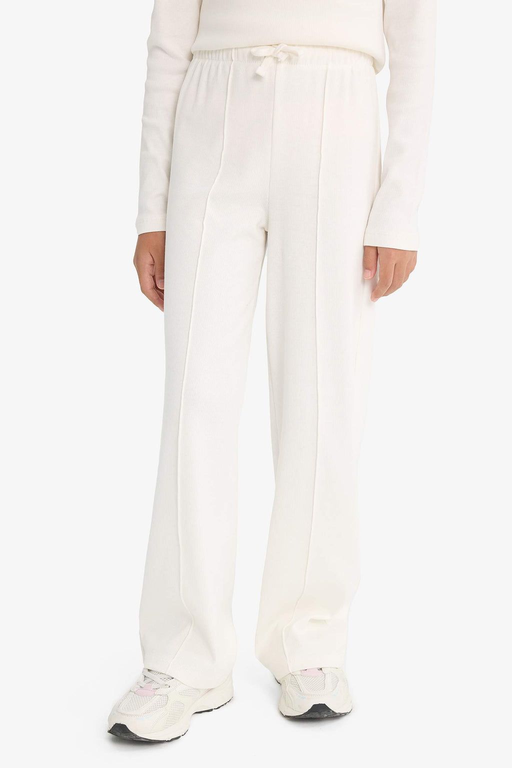 Girls Two-Piece Set: Ribbed Camisole, Long-Sleeved T-Shirt, and Sweatpants