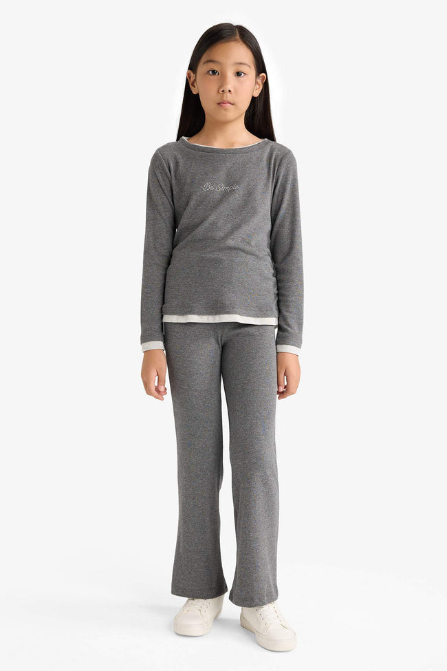 Girls Two-Piece Set: Printed Long-Sleeve T-shirt and Sweatpants Hover Image