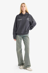 Overshirt Fit Hooded Printed Thick Sweatshirt