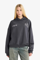 Overshirt Fit Hooded Printed Thick Sweatshirt