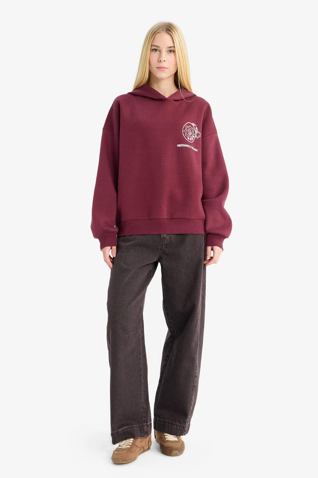 Overshirt Fit Hooded Printed Thick Fabric Sweatshirt Main Image