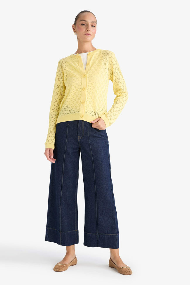 Regular Fit Crew Neck Openwork Buttoned Knit Cardigan Main Image