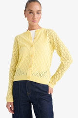 Regular Fit Crew Neck Openwork Buttoned Knit Cardigan