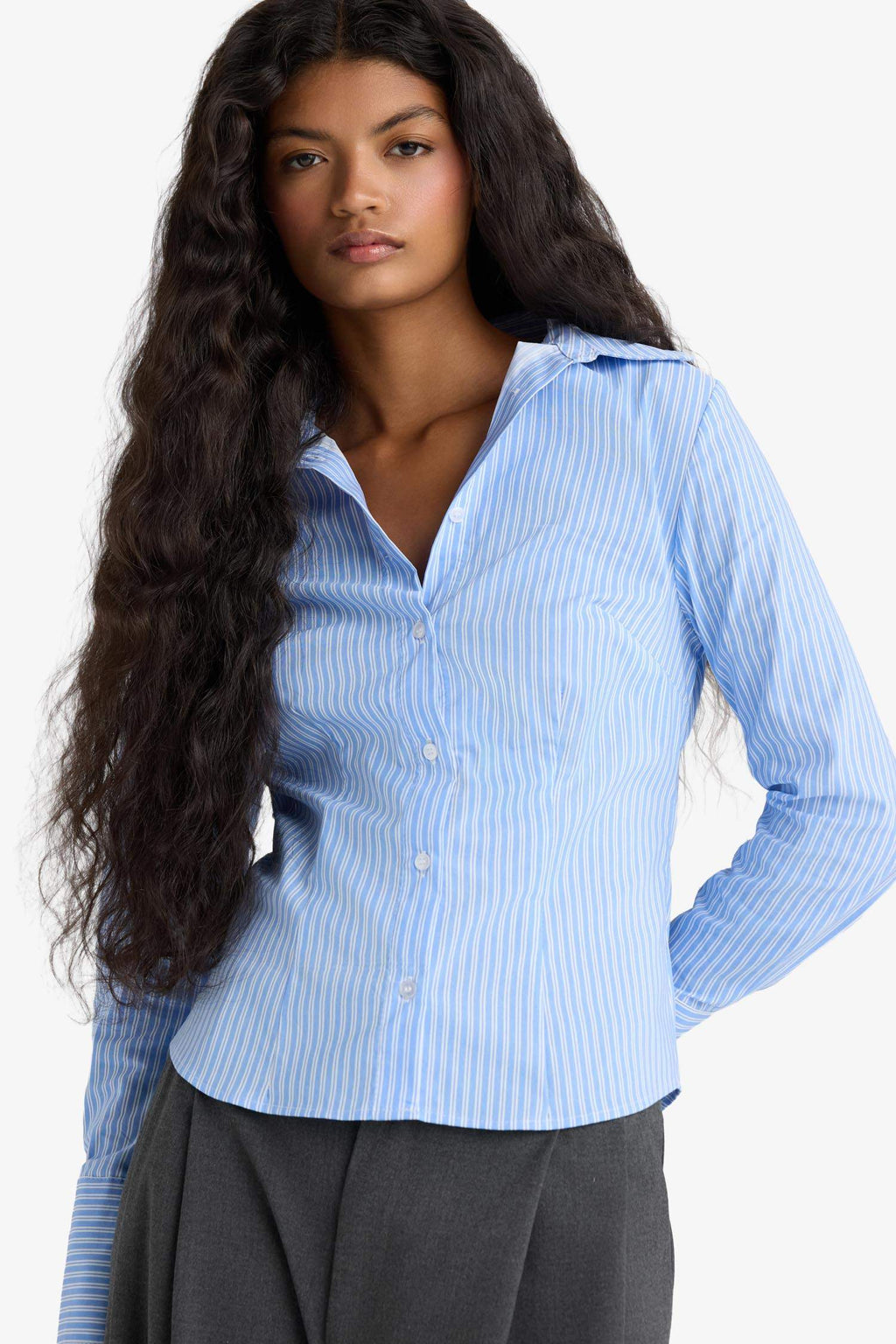 Fitted Striped Bengalin Long Sleeve Shirt