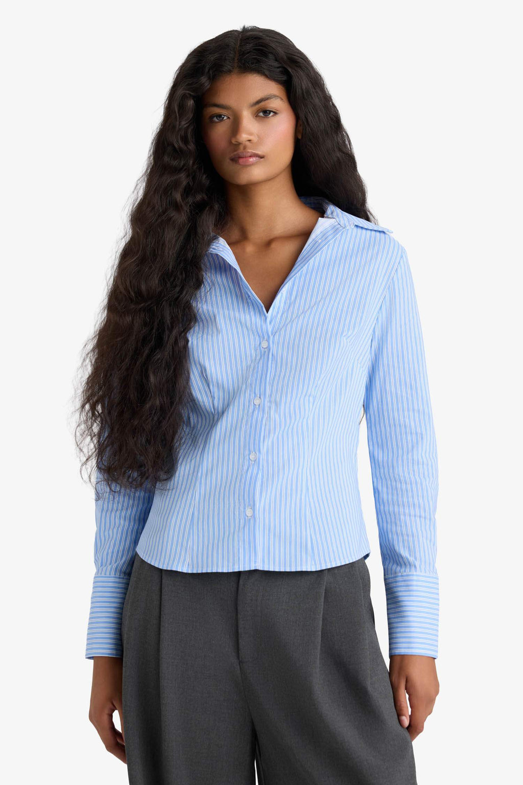 Fitted Striped Bengalin Long Sleeve Shirt