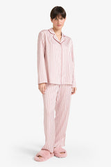 Pajama Set Regular Fit Satin Striped Long-Sleeve Top and Long Bottoms