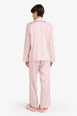 Pajama Set Regular Fit Satin Striped Long-Sleeve Top and Long Bottoms
