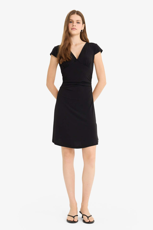 V-Neck Short Sleeve Mini Dress Hover Image