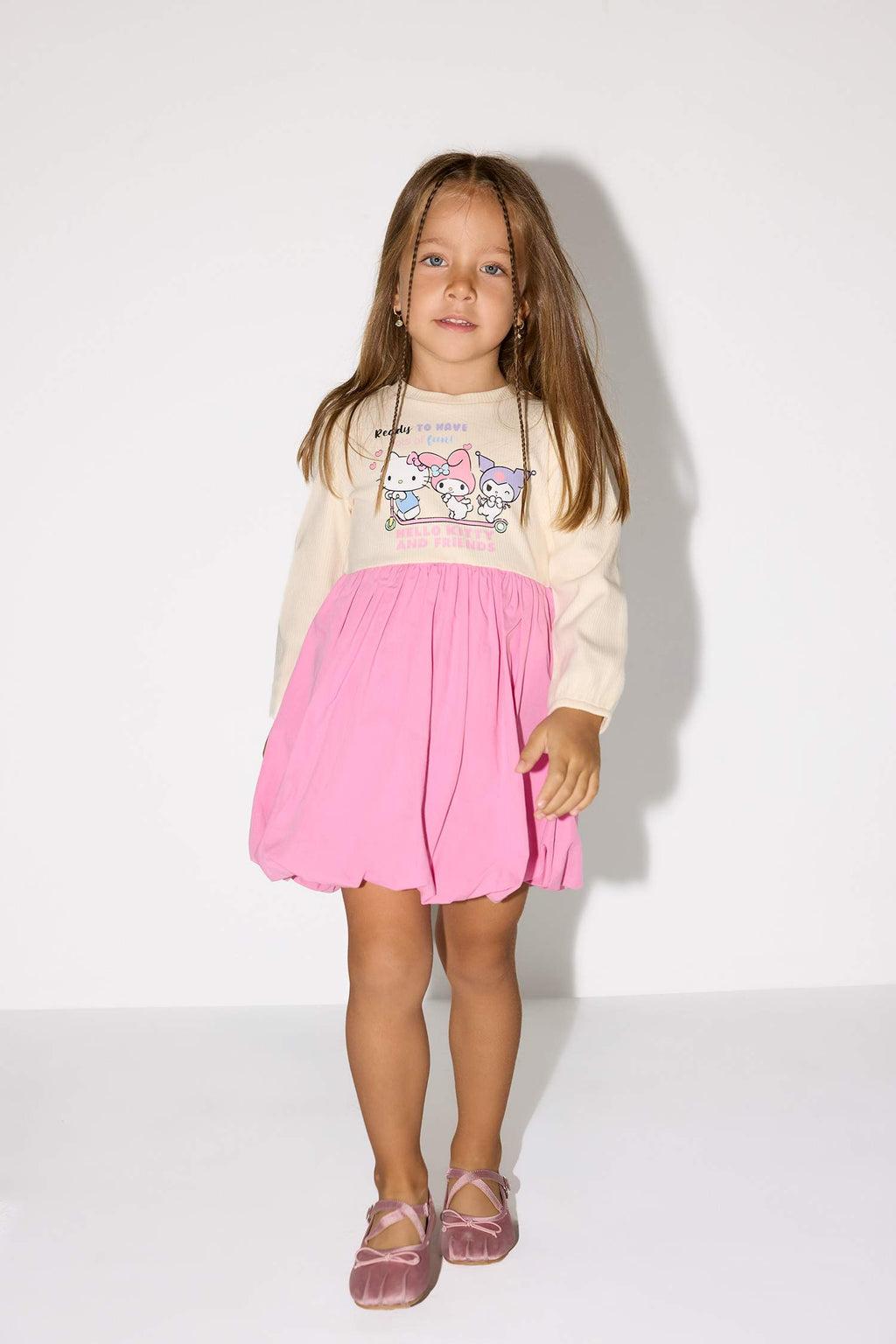 Baby Girl Hello Kitty Long Sleeve Ribbed Camisole Dress