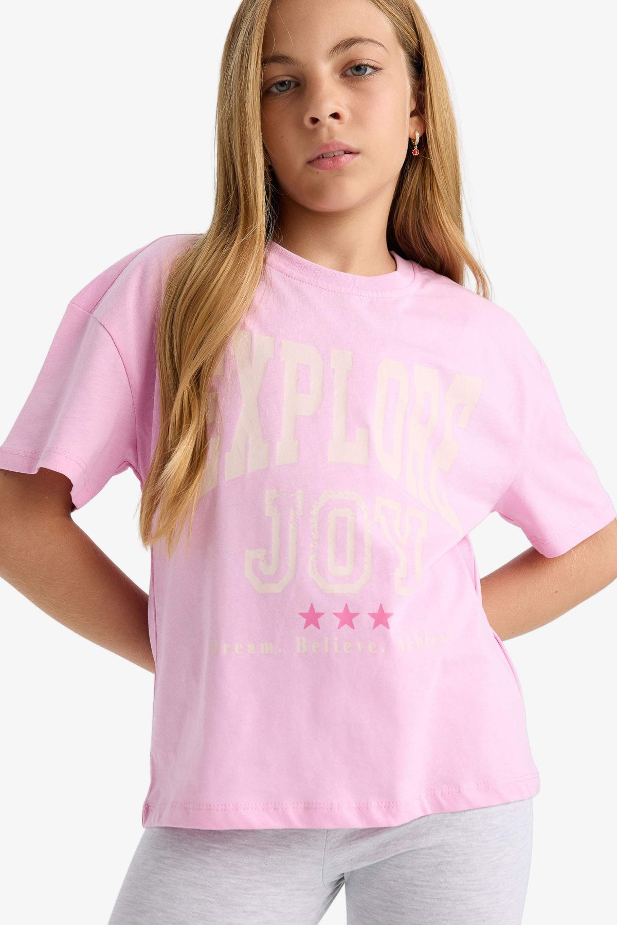 Girl's Relax Fit Crew Neck Printed Short Sleeve T-Shirt