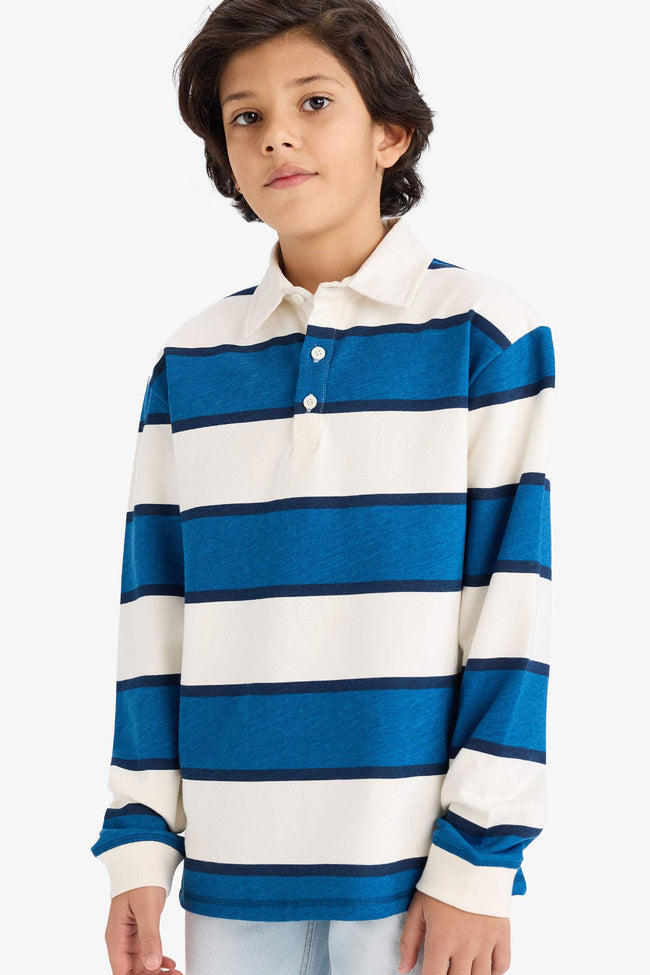 Boy Color Block Polo Collar Long Sleeve T-shirt Hover Image