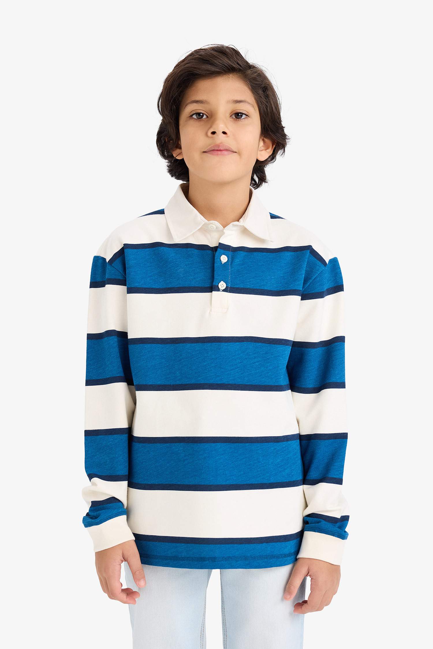 Boy Color Block Polo Collar Long Sleeve T-shirt