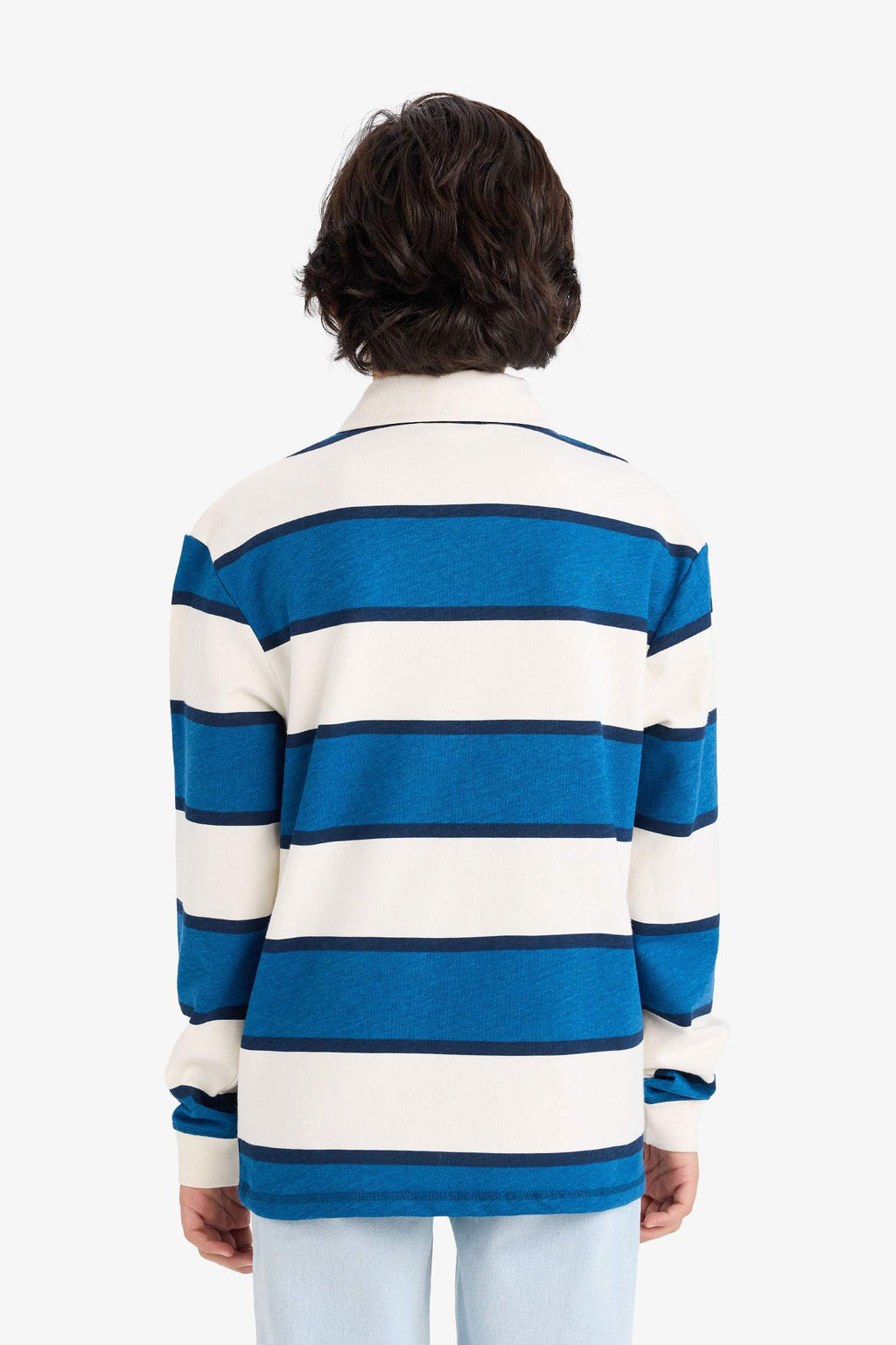 Boy Color Block Polo Collar Long Sleeve T-shirt