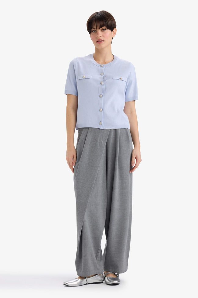 Regular Fit Crew Neck Buttoned Short Sleeve Knitted Cardigan Main Image