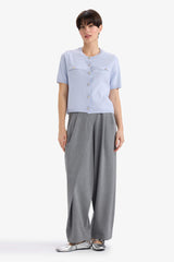 Regular Fit Crew Neck Buttoned Short Sleeve Knitted Cardigan