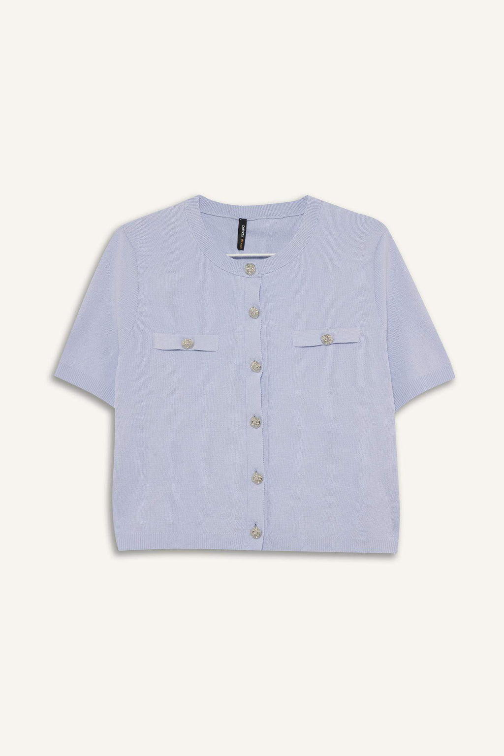 Regular Fit Crew Neck Buttoned Short Sleeve Knitted Cardigan