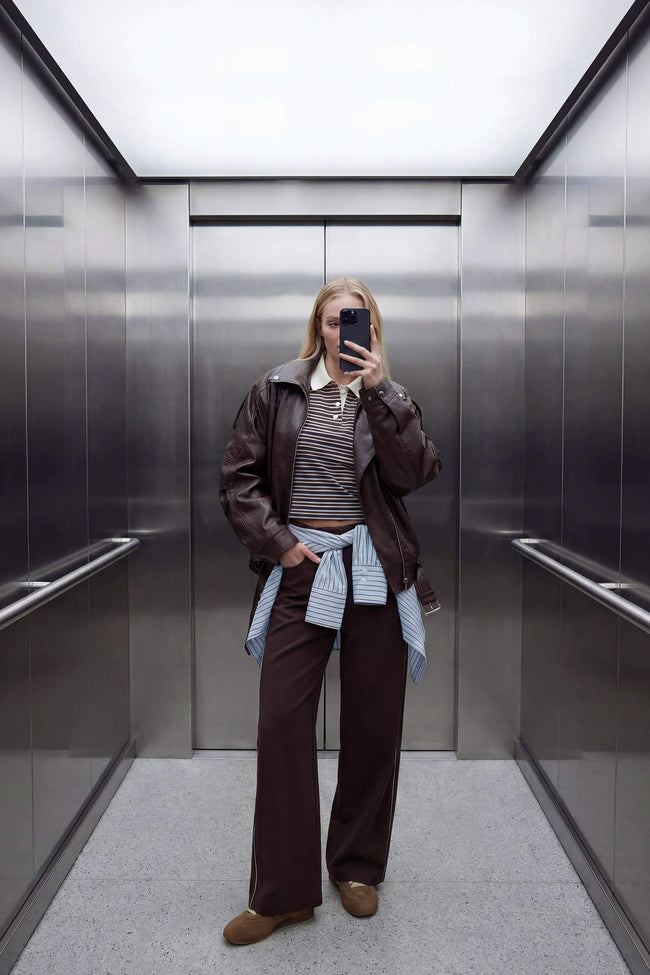 Waterproof Relax Fit Faux Leather Jacket Main Image