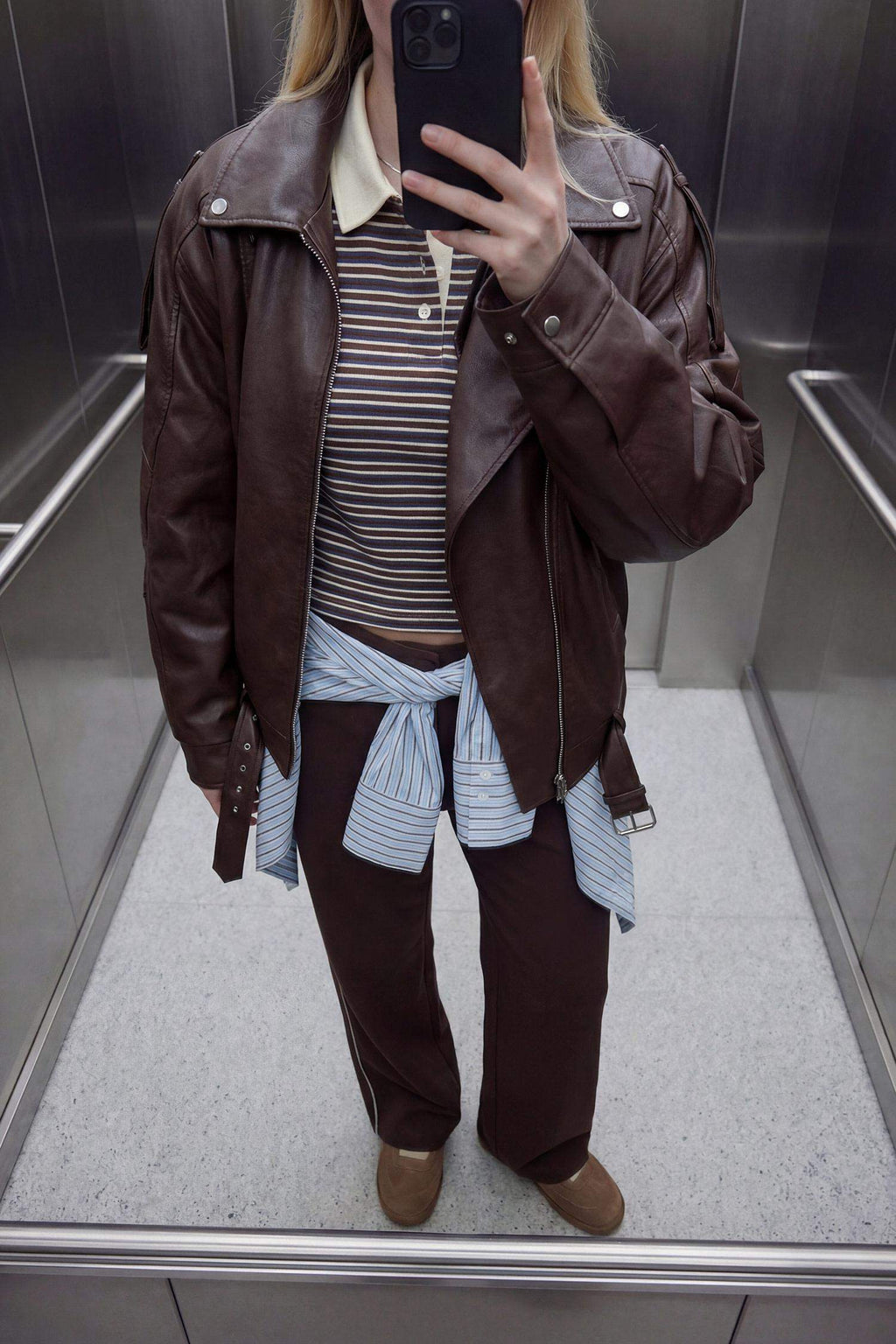 Waterproof Relax Fit Faux Leather Jacket