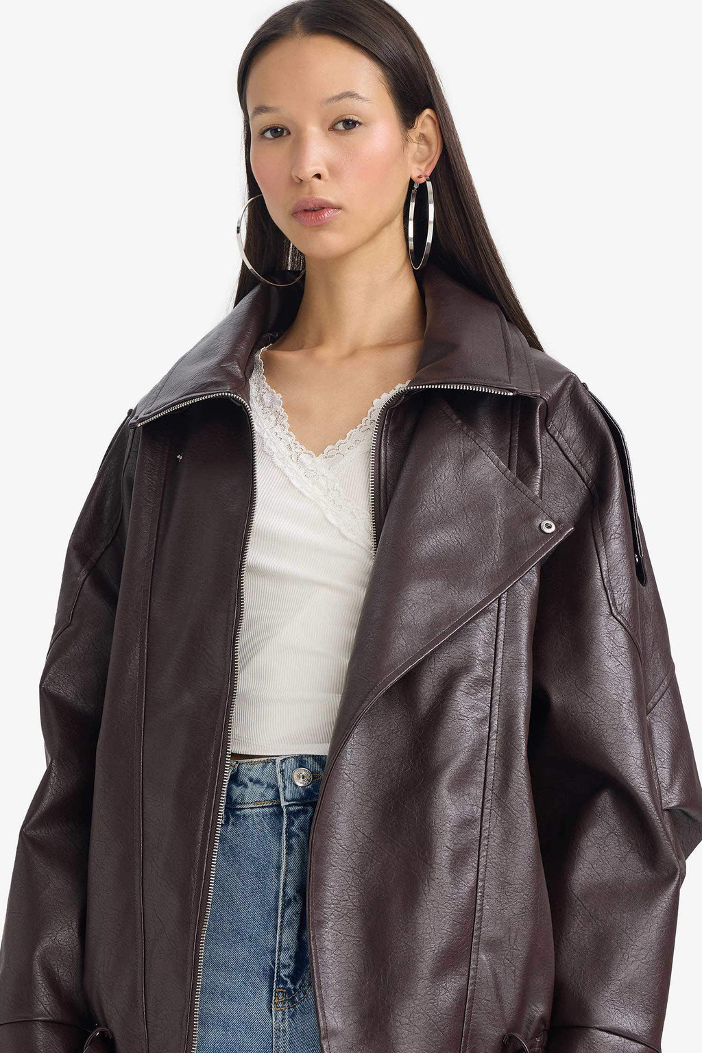 Waterproof Relax Fit Faux Leather Jacket