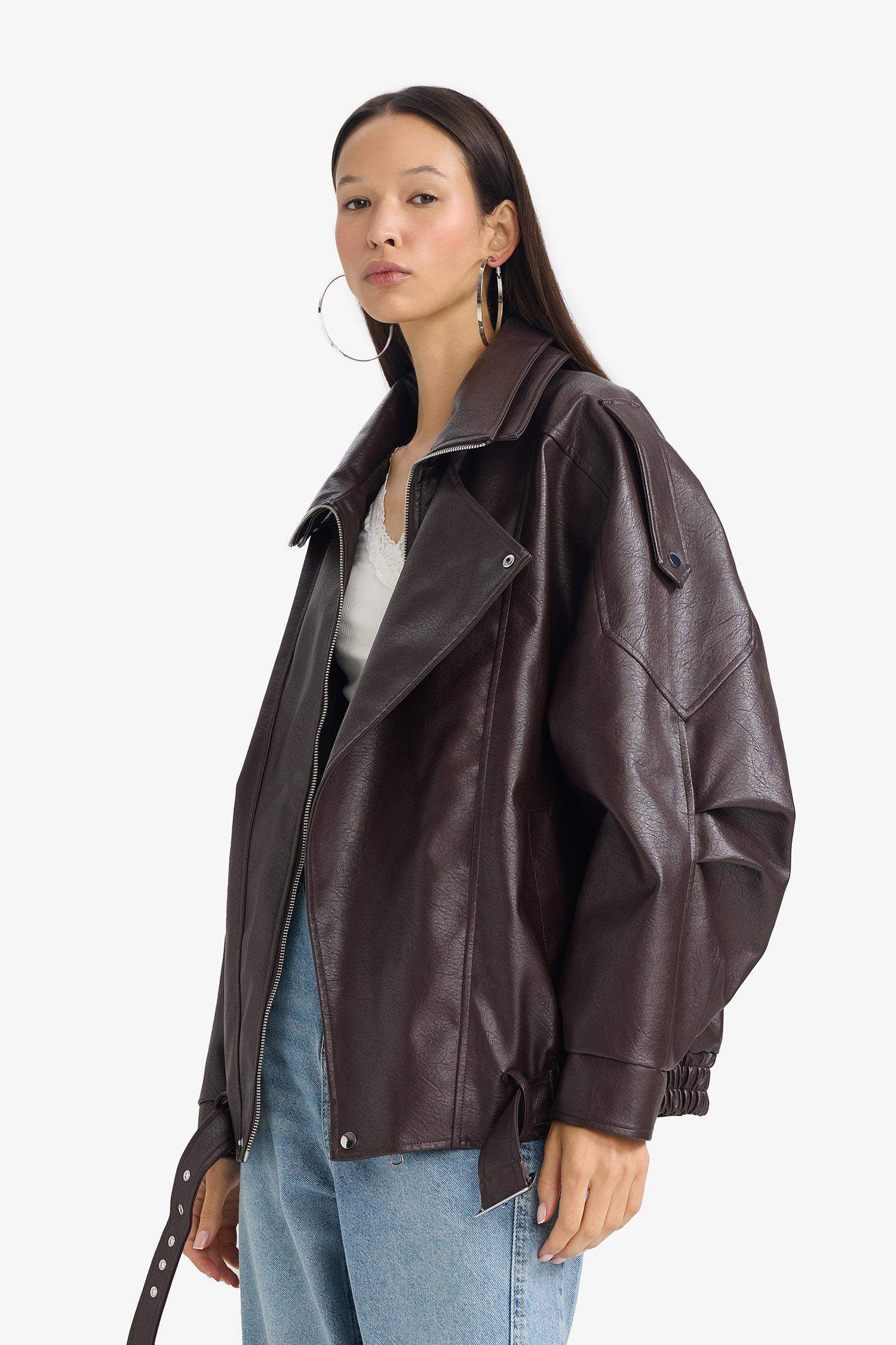 Waterproof Relax Fit Faux Leather Jacket
