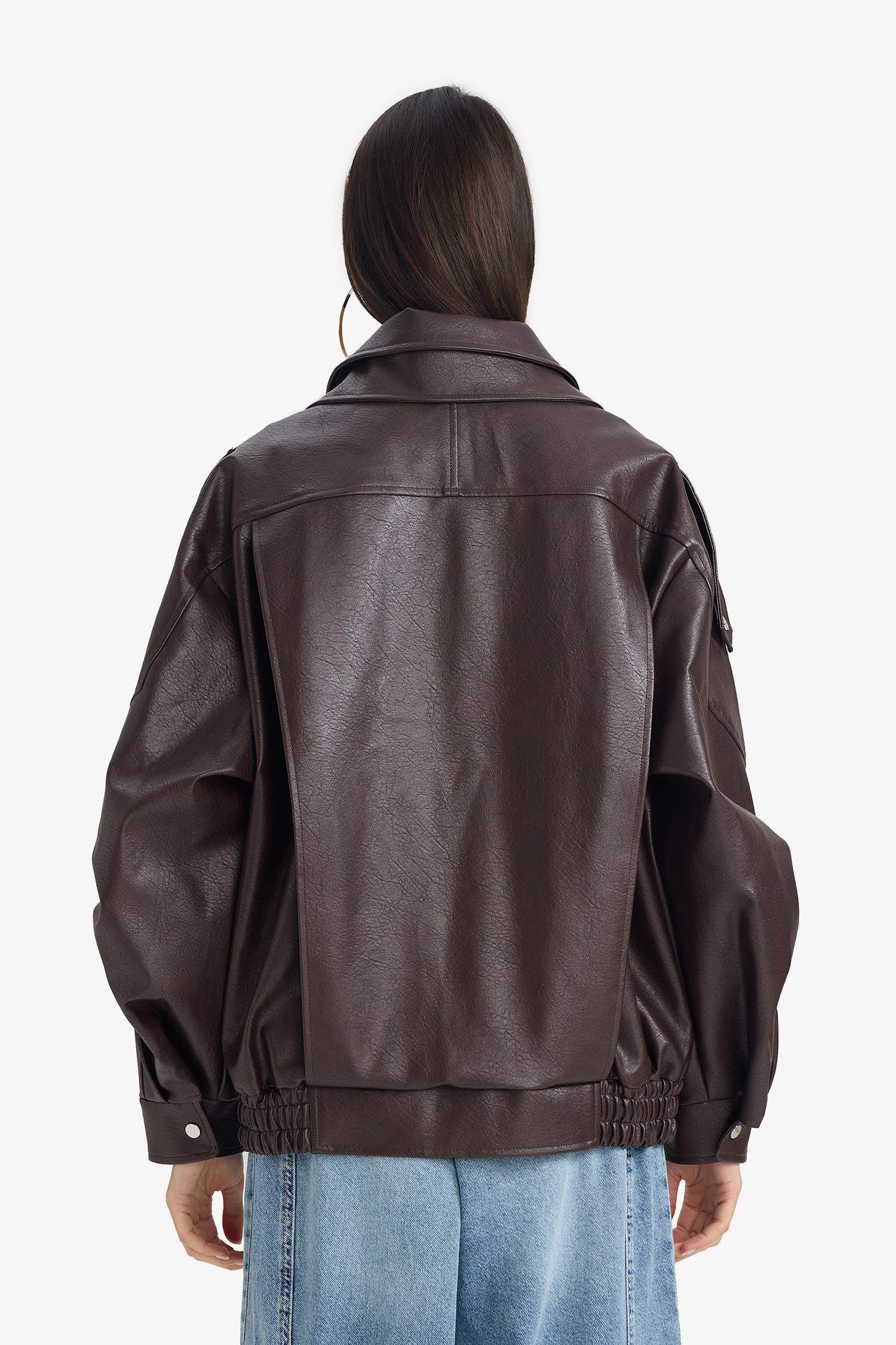 Waterproof Relax Fit Faux Leather Jacket