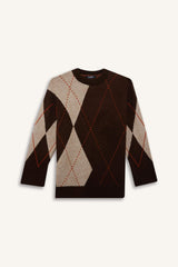 Regular Fit Crew Neck Diamond Pattern Knit Sweater Tunic