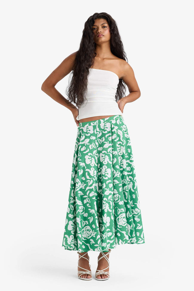 A-Line Floral Patterned Regular Waist Linen-Look Maxi Skirt Main Image