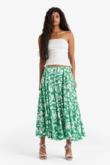 A-Line Floral Patterned Regular Waist Linen-Look Maxi Skirt