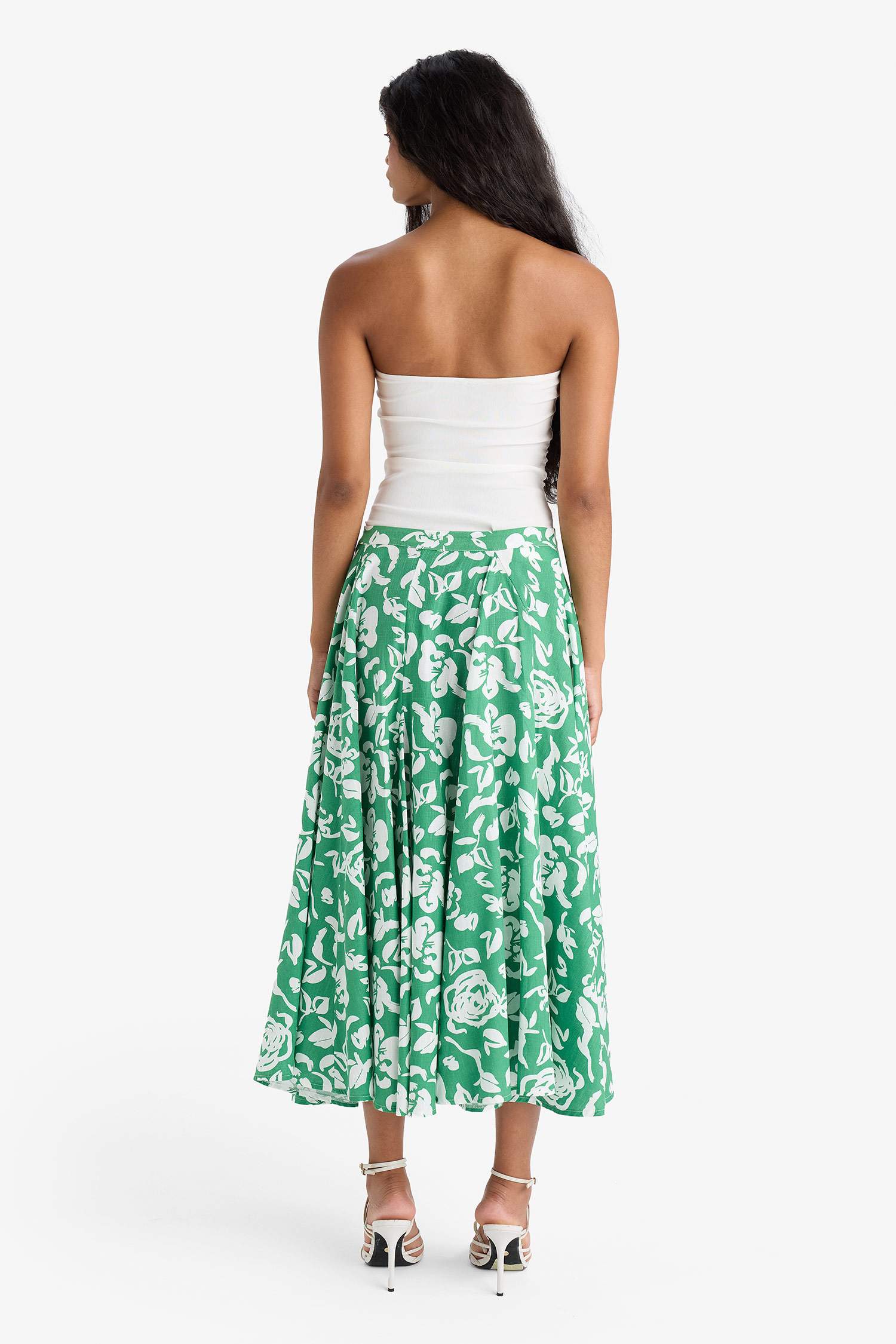 A-Line Floral Patterned Regular Waist Linen-Look Maxi Skirt