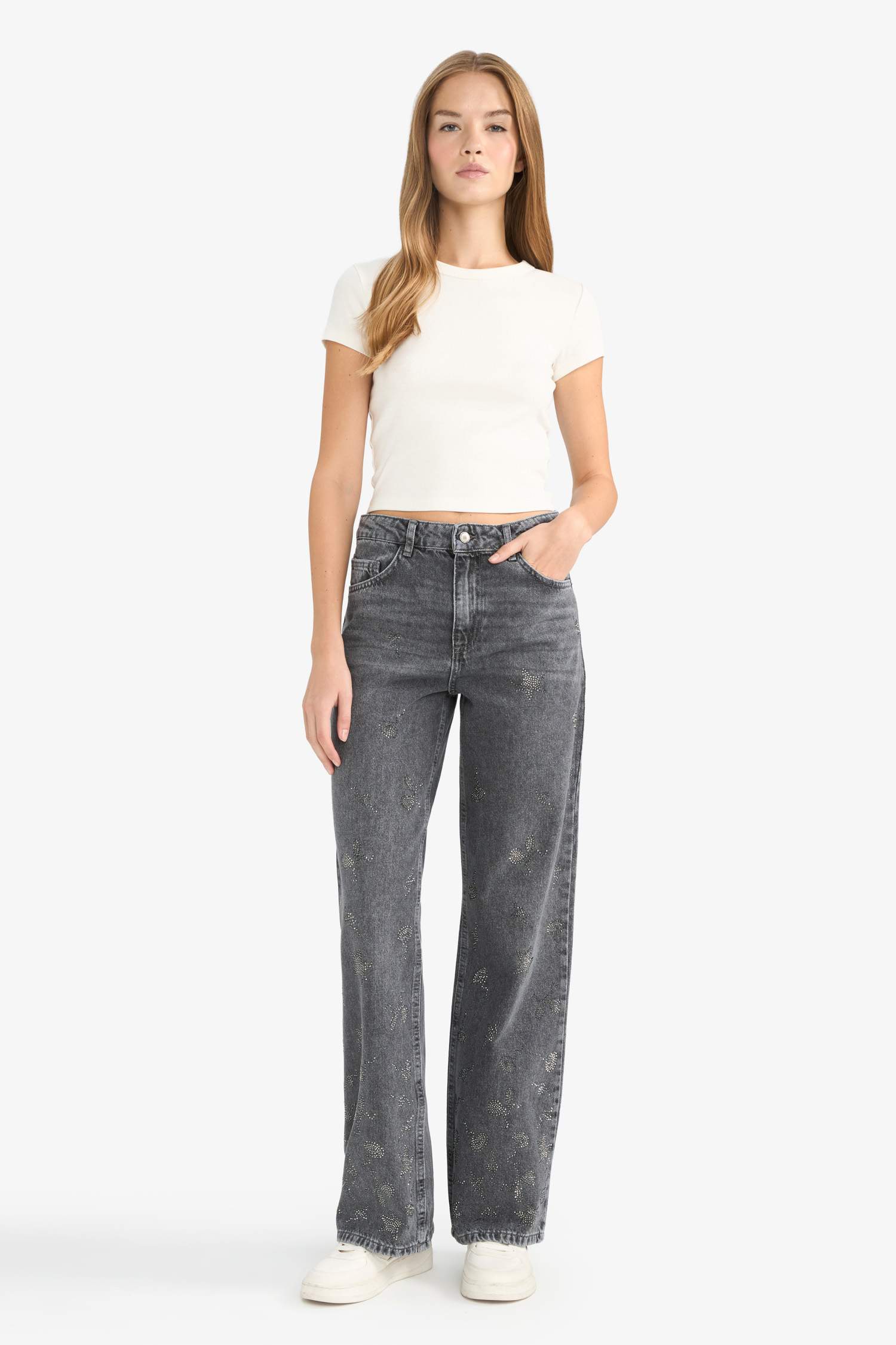 Straight Wide High Waist Long Washed Jean Trousers