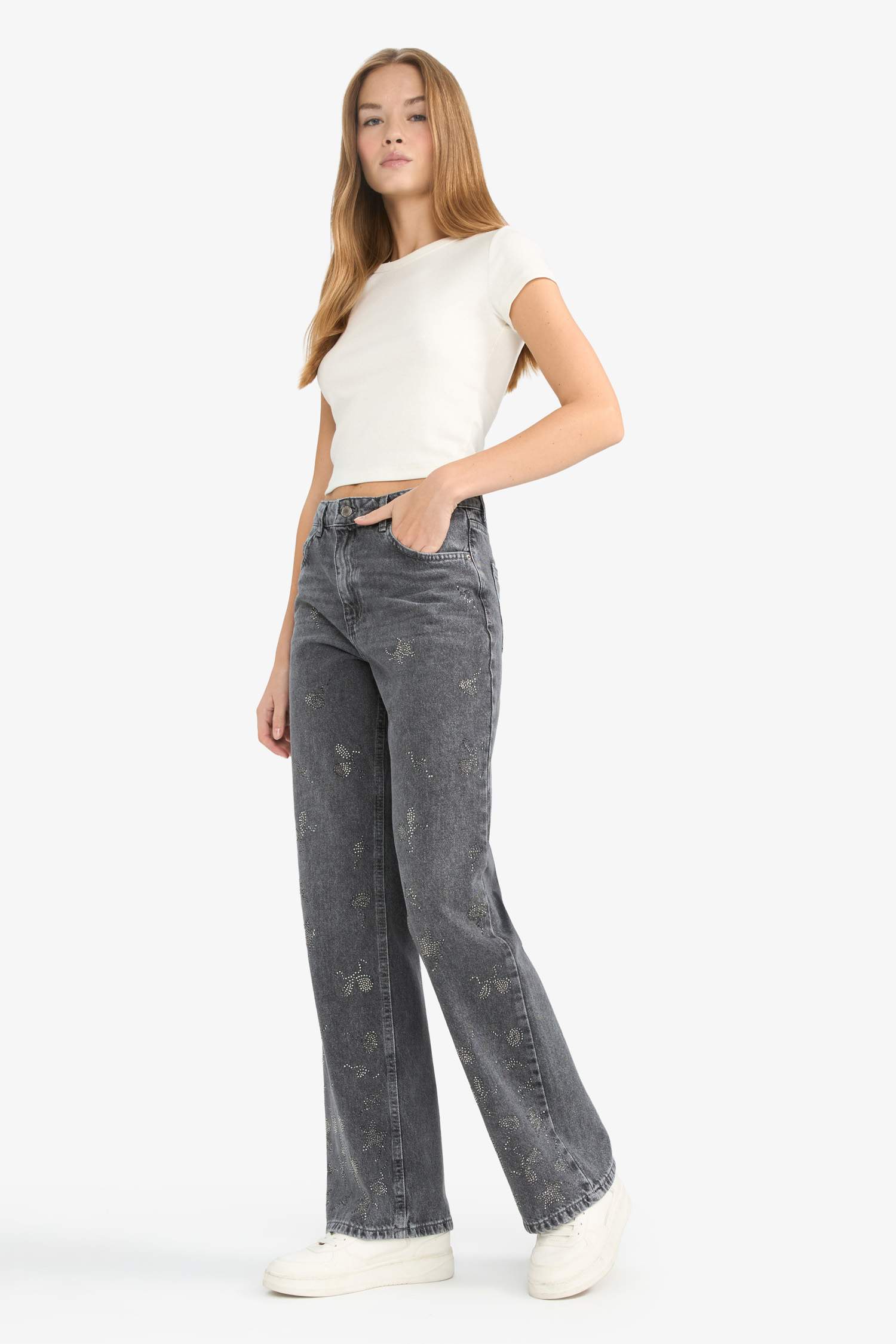 Straight Wide High Waist Long Washed Jean Trousers