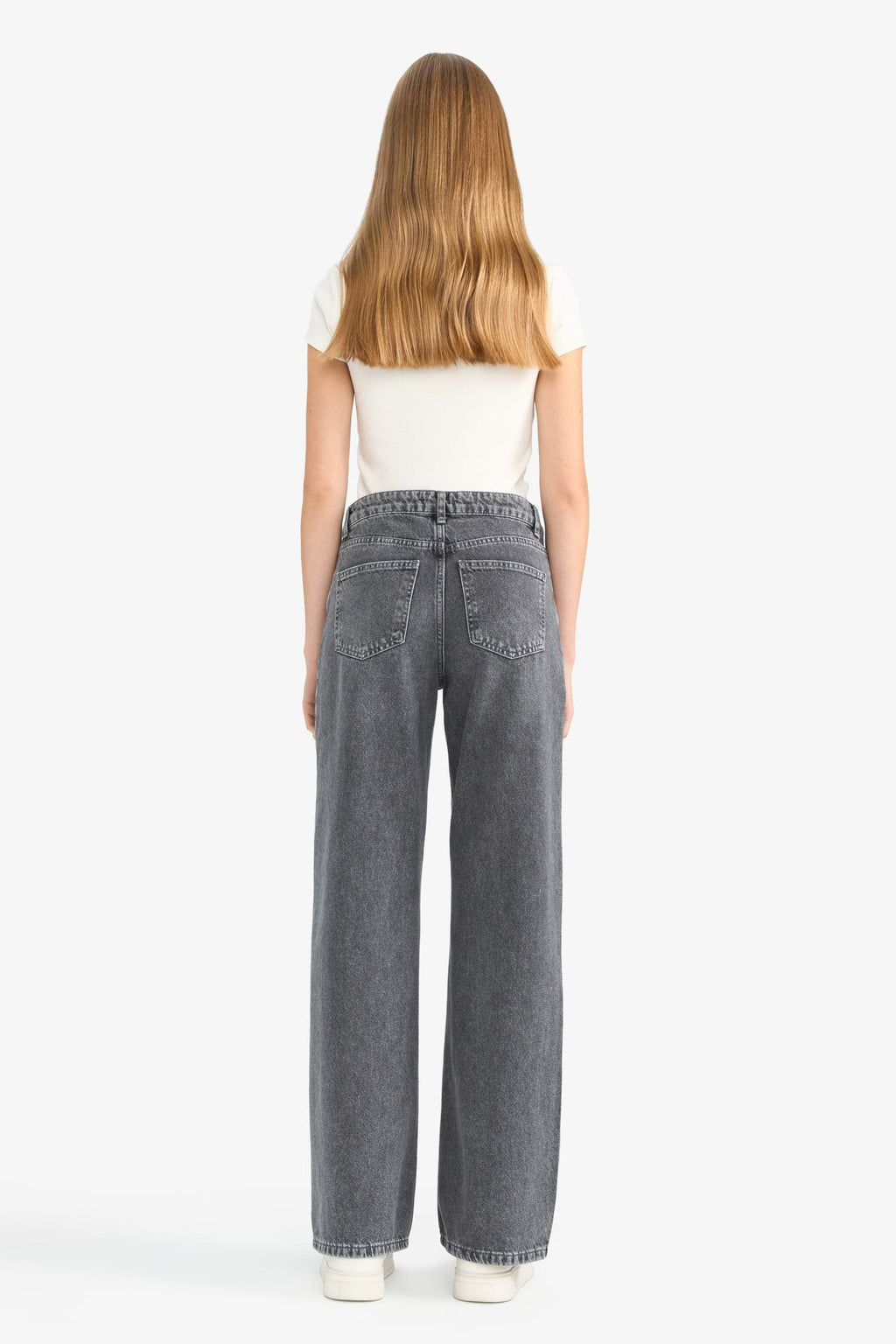 Straight Wide High Waist Long Washed Jean Trousers