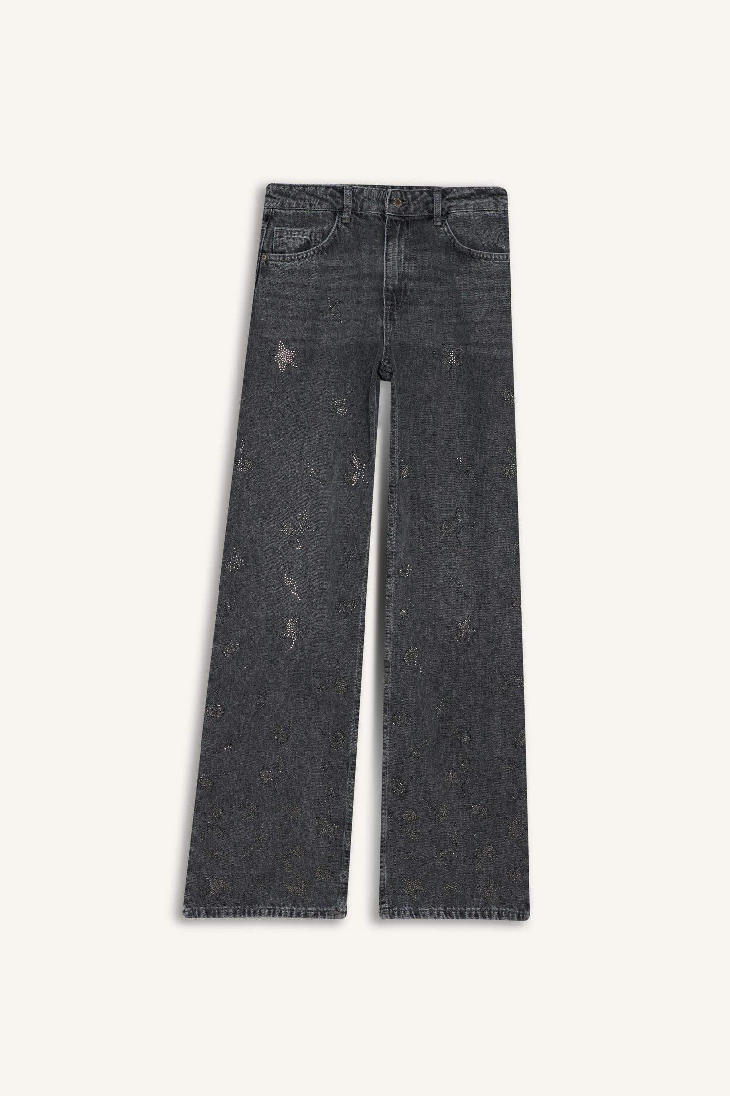 Straight Wide High Waist Long Washed Jean Trousers