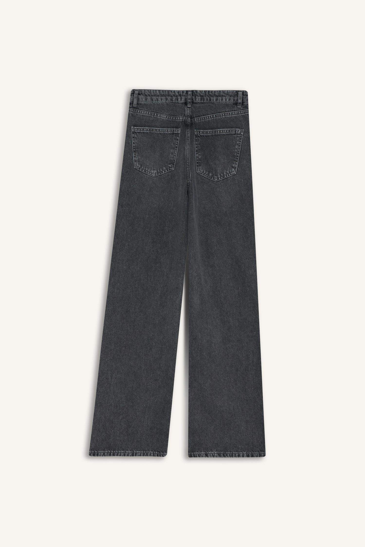 Straight Wide High Waist Long Washed Jean Trousers
