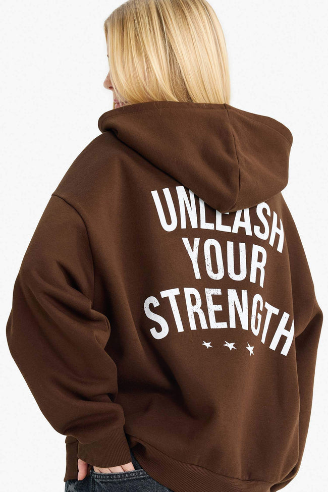 Overshirt Fit Hooded Printed Sweatshirt Hover Image