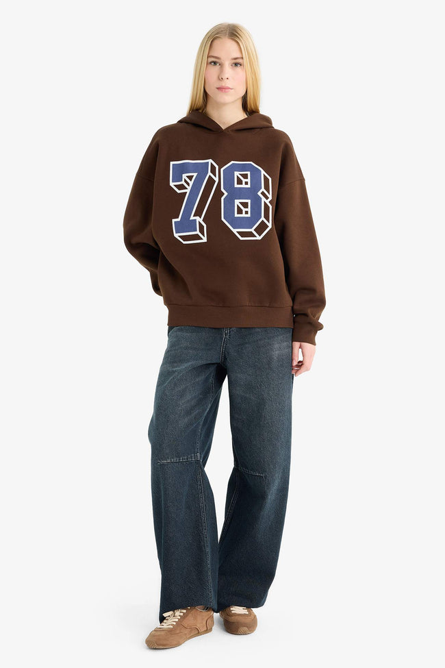 Overshirt Fit Hooded Printed Sweatshirt Main Image