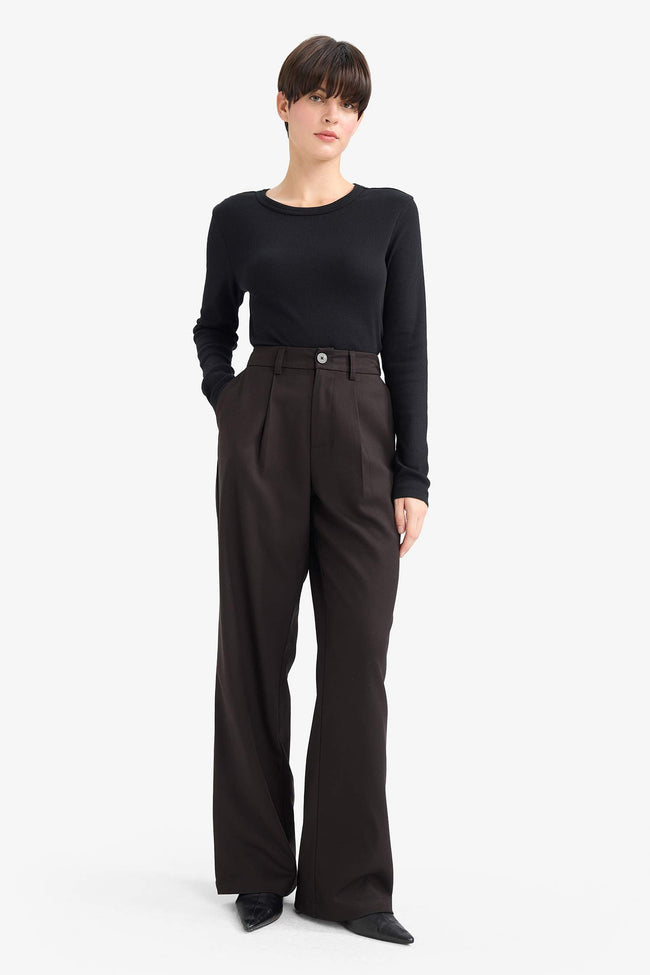 Straight Fit High Waist Long Trousers Main Image