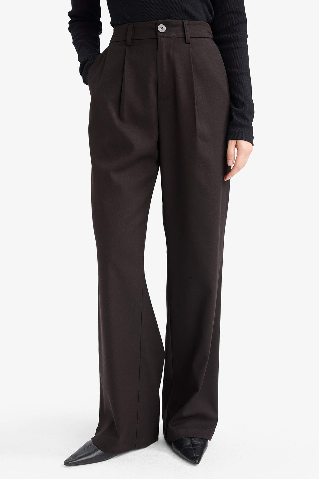 Straight Fit High Waist Long Trousers