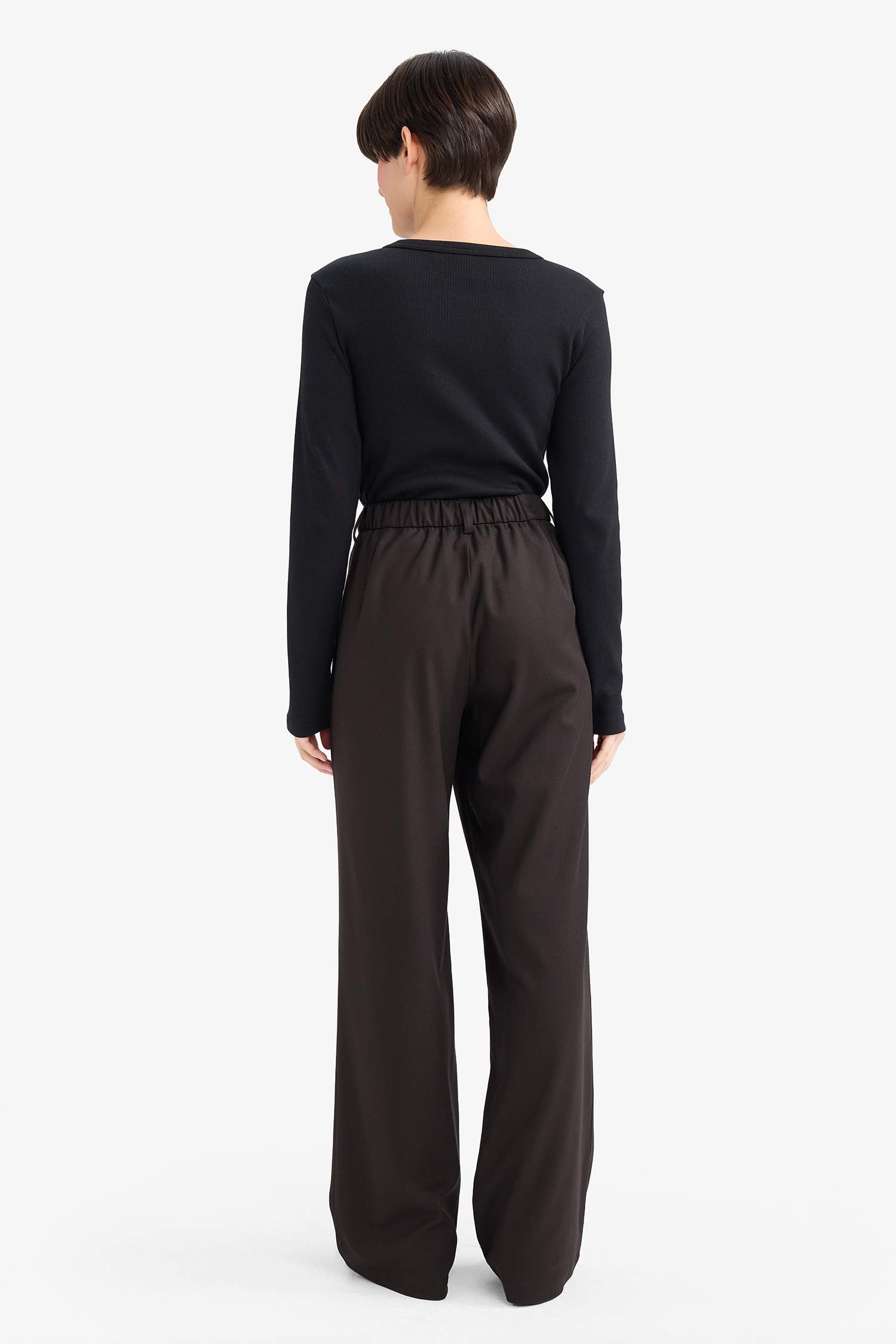 Straight Fit High Waist Long Trousers