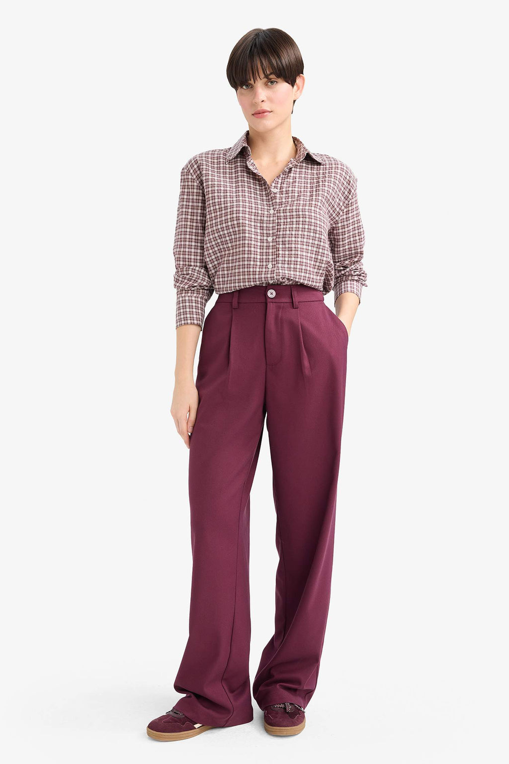 Straight Fit High Waist Long Trousers