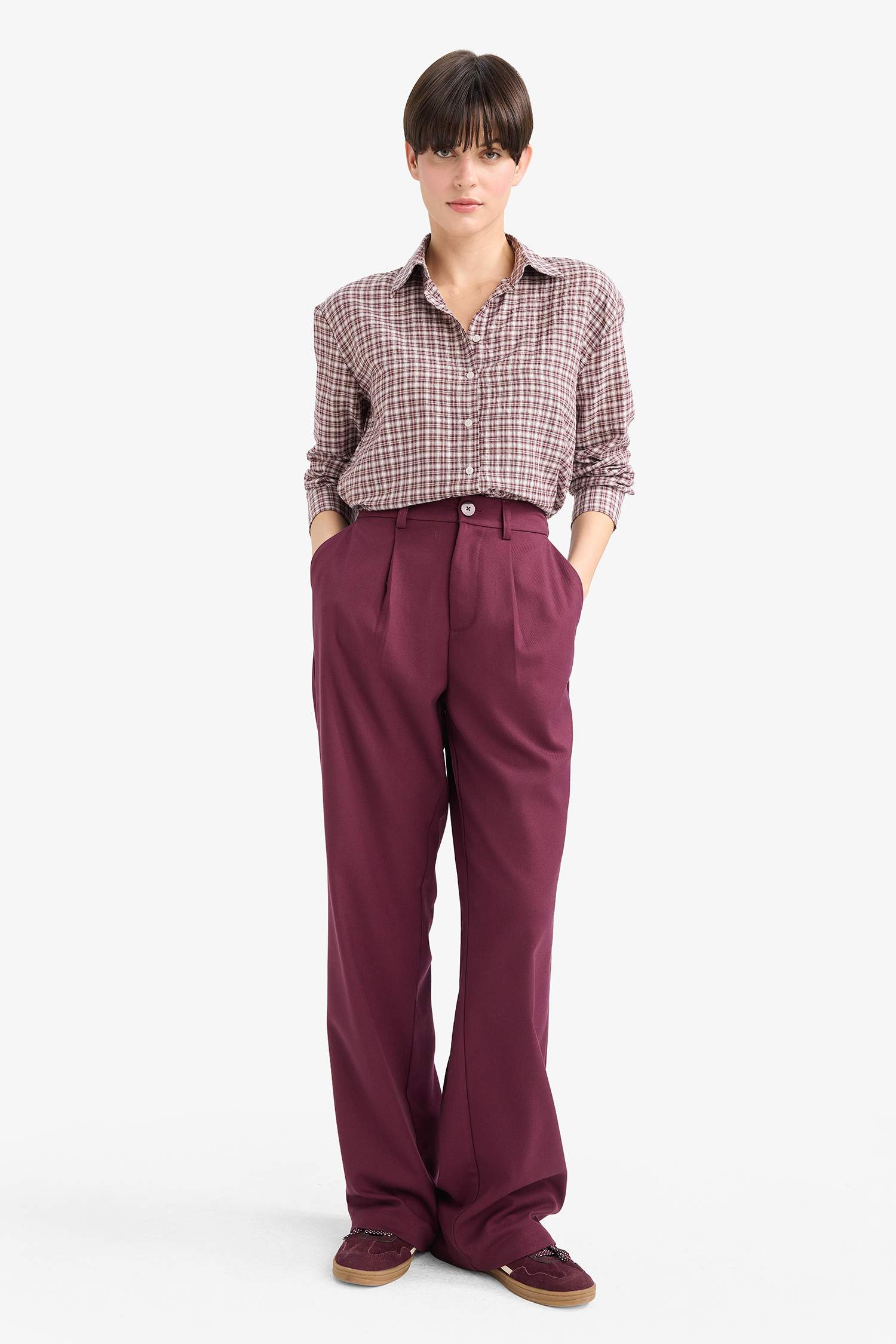 Straight Fit High Waist Long Trousers